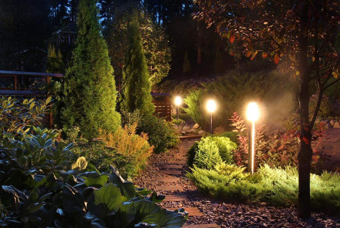 a lighting on a garden